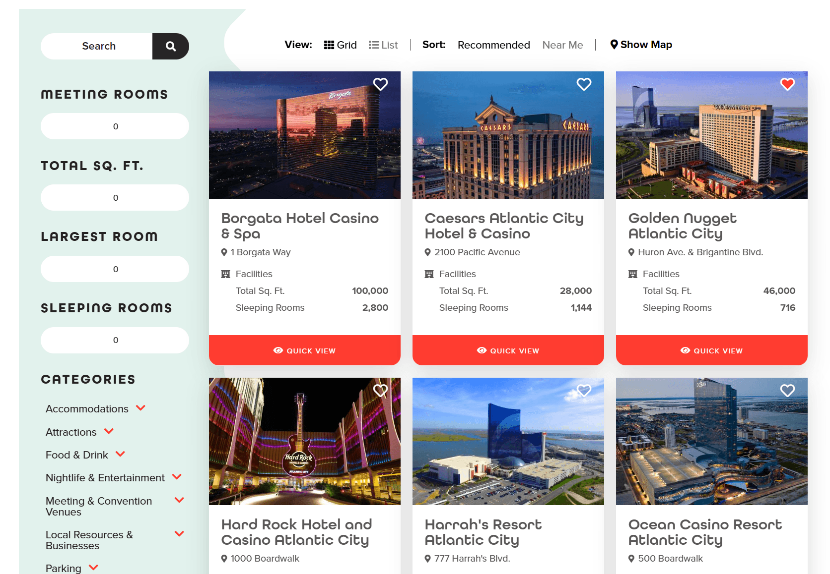 Atlantic City's facility search
